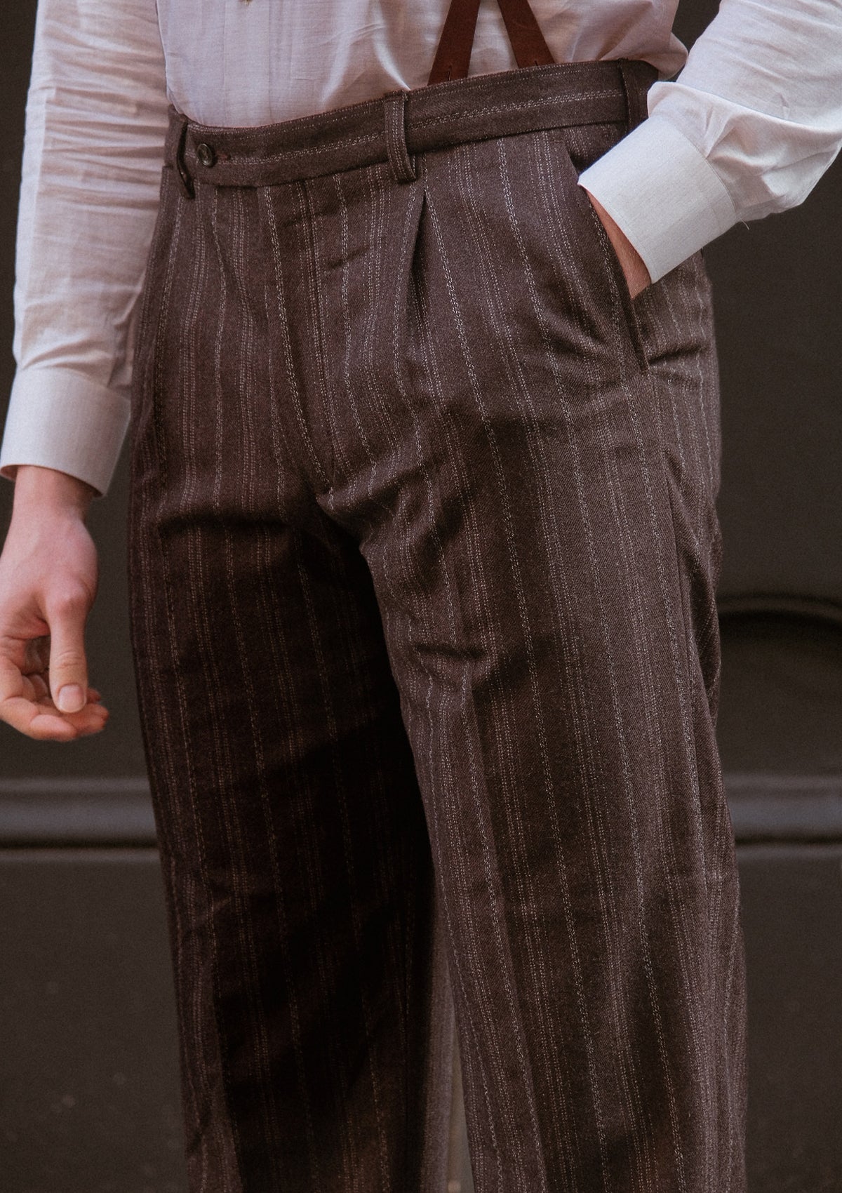 British Style Classic Trouser - Dark Taupe with Vintage Grey Stripe