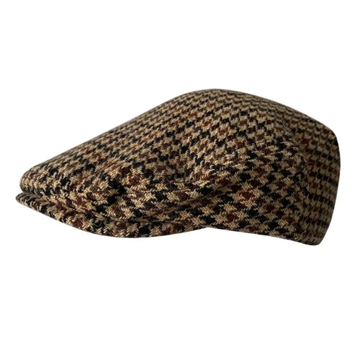 THE PEAKED Marl Flat Hat Chidori Grid-Harris Tweed