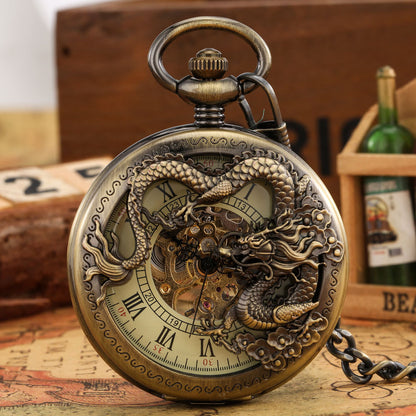 Vintage Bronze Dragon Mechanical Pocket Watch