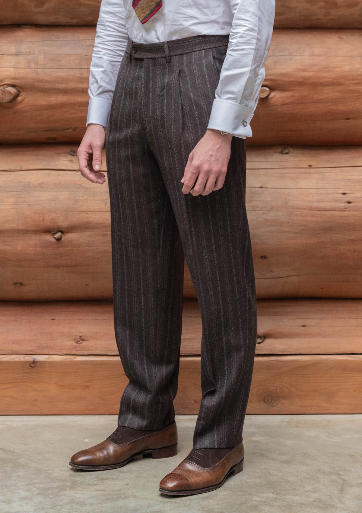 British Style Classic Trouser - Dark Taupe with Vintage Grey Stripe