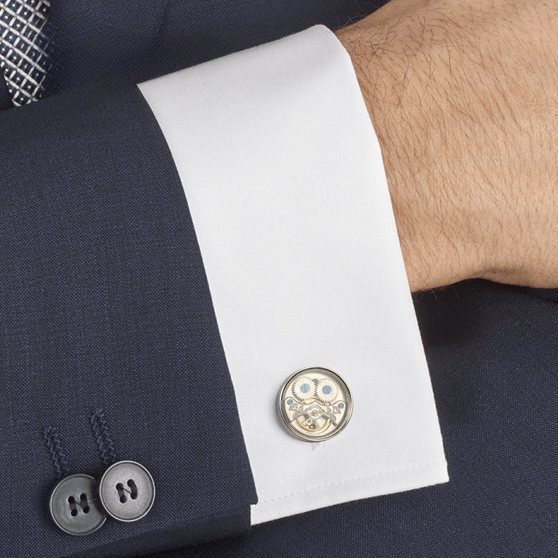 French New Tourbillon Movement Cufflinks Silver Metal Cufflinks