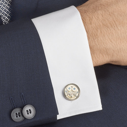 French New Tourbillon Movement Cufflinks Silver Metal Cufflinks