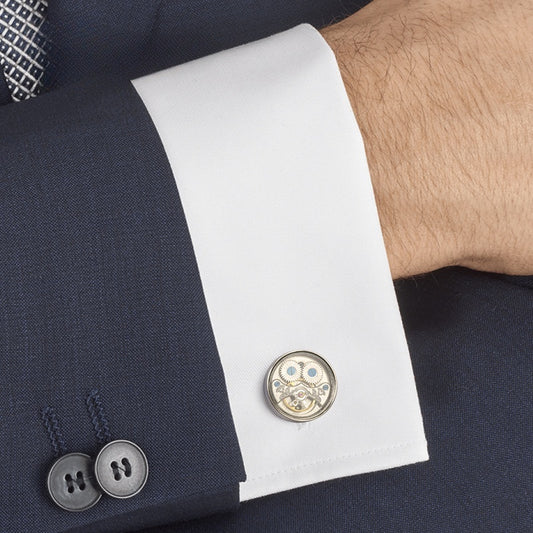 French New Tourbillon Movement Cufflinks Silver Metal Cufflinks