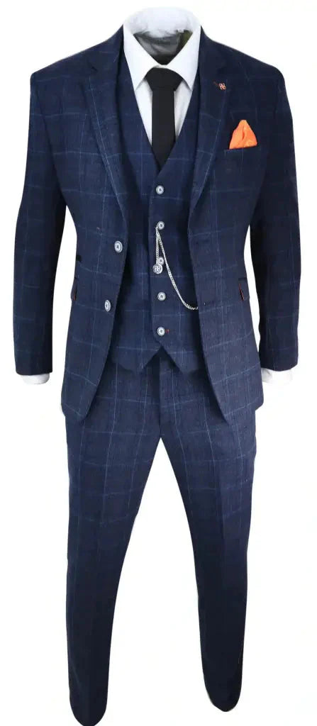 Three-Piece Tweed Suit in Cody Blue – Vintage Gentleman Style