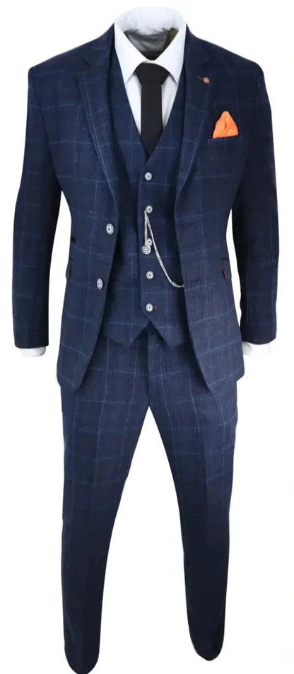 Three-Piece Tweed Suit in Cody Blue – Vintage Gentleman Style