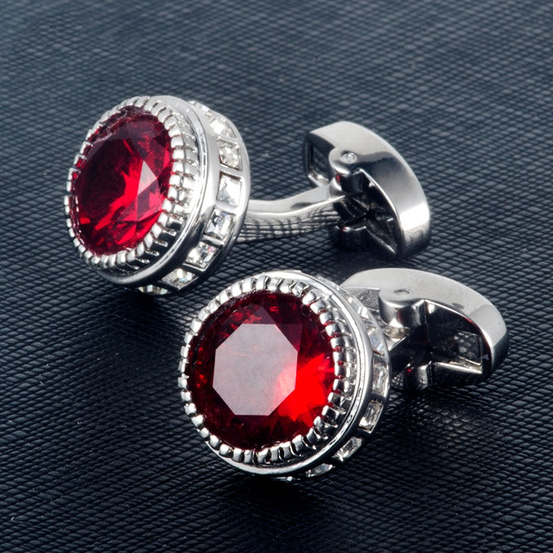 Burgundy Round Crystal Cufflinks