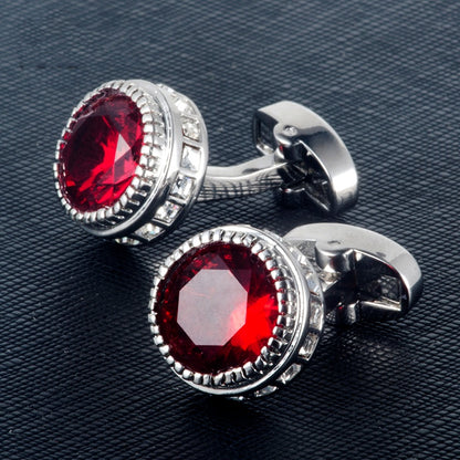 Burgundy Round Crystal Cufflinks