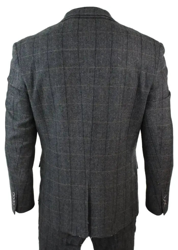 Classic Gray & Navy Men’s 3-Piece Suit – Tailored Blazer, Vest & Pants for Formal Events