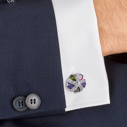 Prismatic Elegance: Crystal & White Diamond Cufflinks