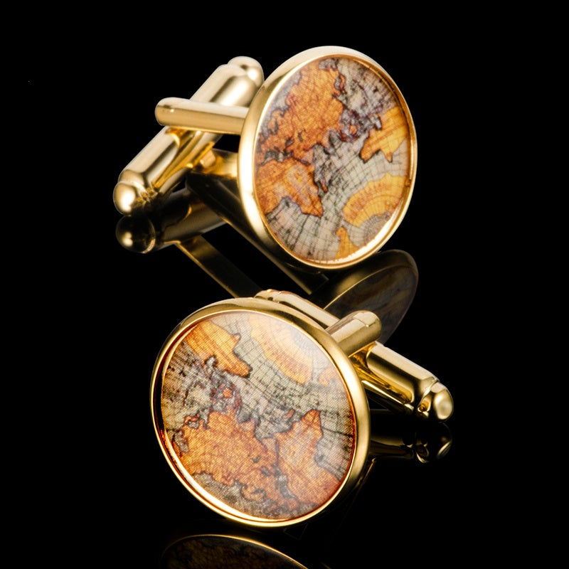 Vintage Parchment Map Gilded Brass Cufflinks