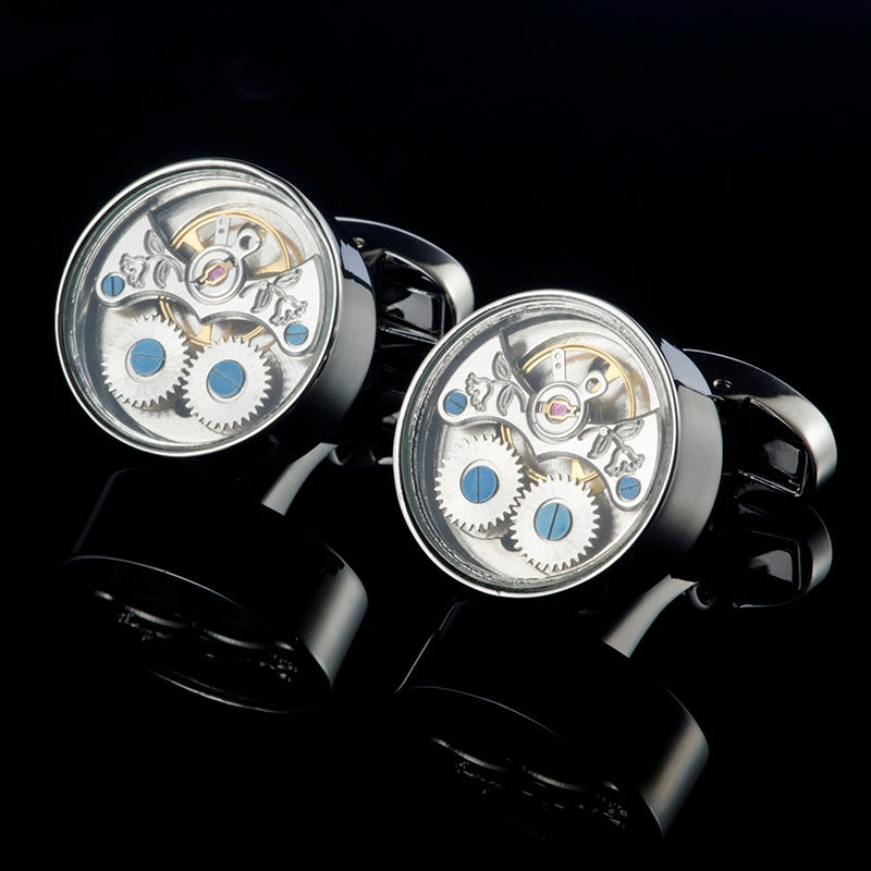 French New Tourbillon Movement Cufflinks Silver Metal Cufflinks