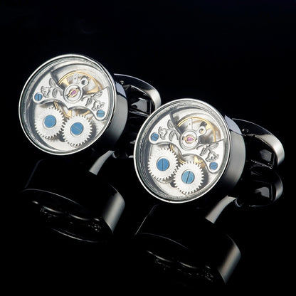 French New Tourbillon Movement Cufflinks Silver Metal Cufflinks