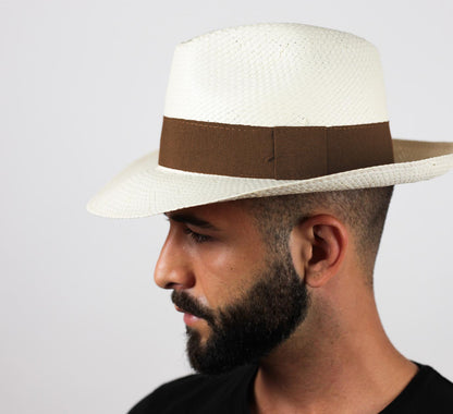 Chapeau Panama Classique Fait Main en Paille Large de 5 mm - Naturel