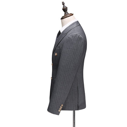 Men's Gray Fine-Stripe Double-Breasted Three-Piece Suit