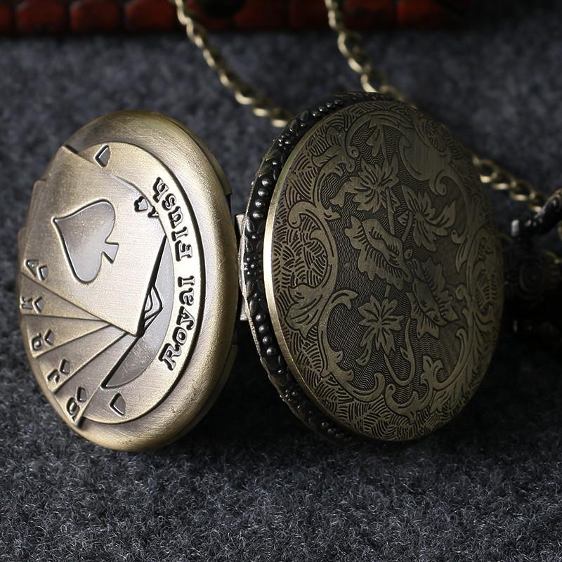 Bronze Coated Poker Pocket Watch with Royal Flush Exterior Case Design