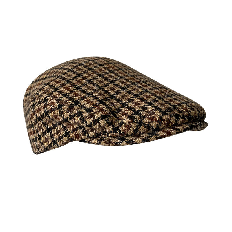 THE PEAKED Marl Flat Hat Chidori Grid-Harris Tweed