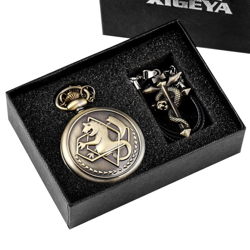 Fullmetal Alchemist Sea Horse Pocket Watch Snake-shaped Pendant Gift Box Packaging