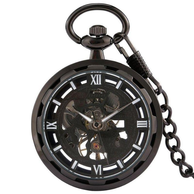 Black Skeleton Pocket Watch