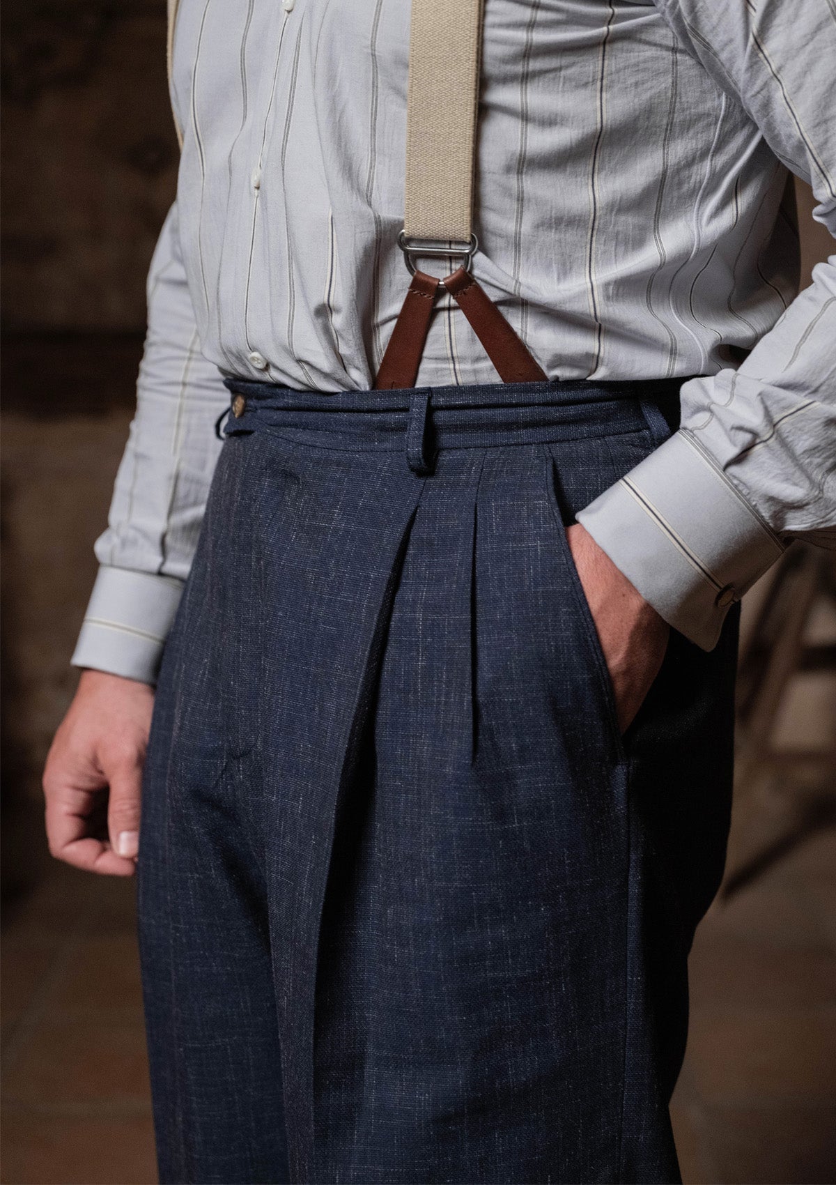 Classic Trouser - Navy Fleck Hopsack