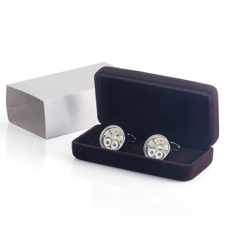 French New Tourbillon Movement Cufflinks Silver Metal Cufflinks