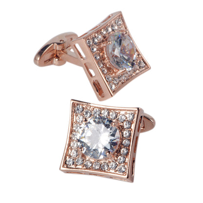 Square White Cubic Zirconia Faceted Crystal Cufflinks