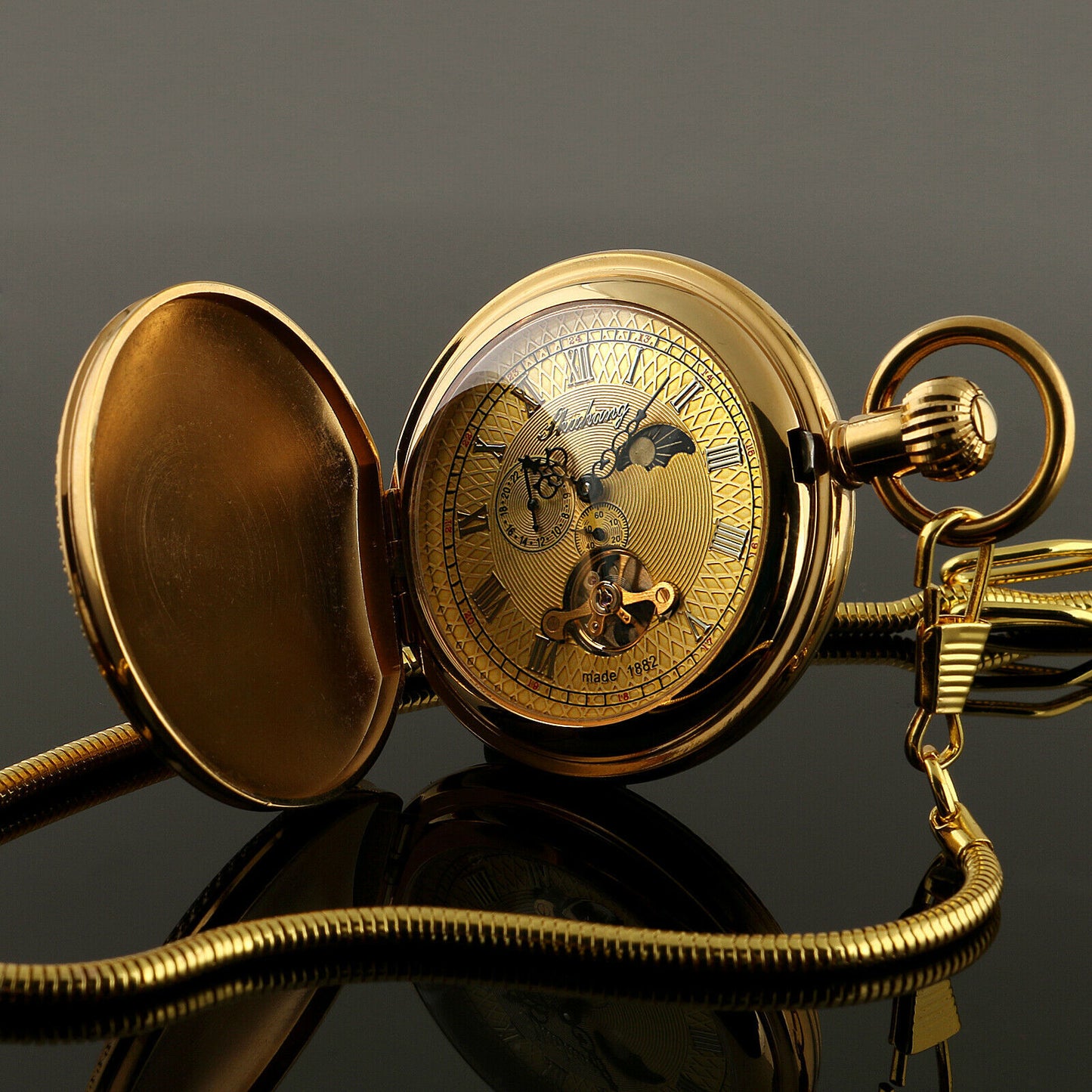 NO.1 Vintage Men's Flywheel Moonphase All Brass Mechanical Pocket Watch