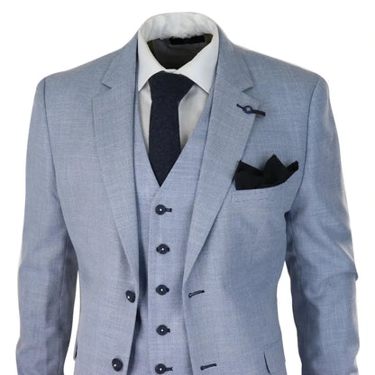 Men’s Slim Sky Blue 3-Piece Suit – Modern Wedding & Formal Guest Outfit