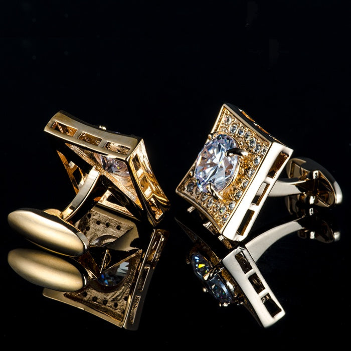 Square White Cubic Zirconia Faceted Crystal Cufflinks