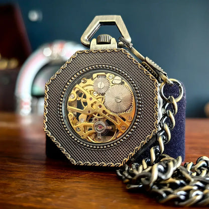 Oktagonale, hohle mechanische Taschenuhr aus Bronze