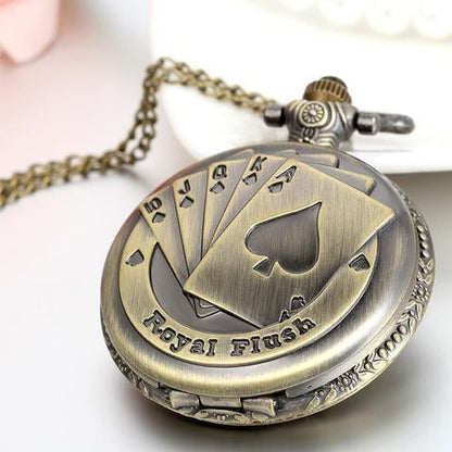 Bronze Coated Poker Pocket Watch with Royal Flush Exterior Case Design