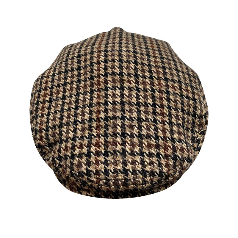 THE PEAKED Marl Flat Hat Chidori Grid-Harris Tweed