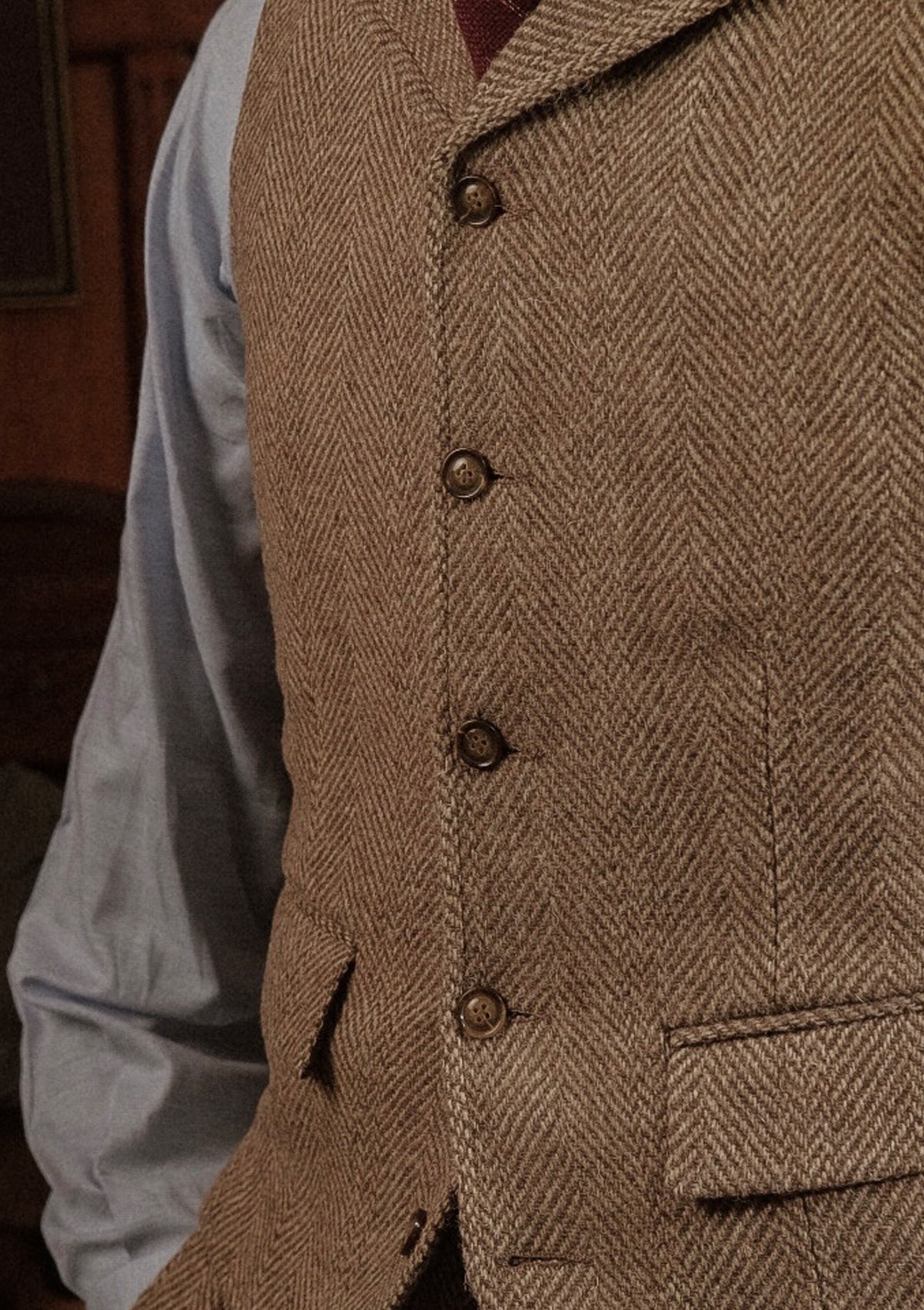 Tweed Vest - Wheat-Colored Herringbone
