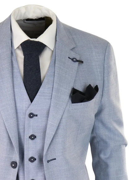 Men’s Slim Sky Blue 3-Piece Suit – Modern Wedding & Formal Guest Outfit