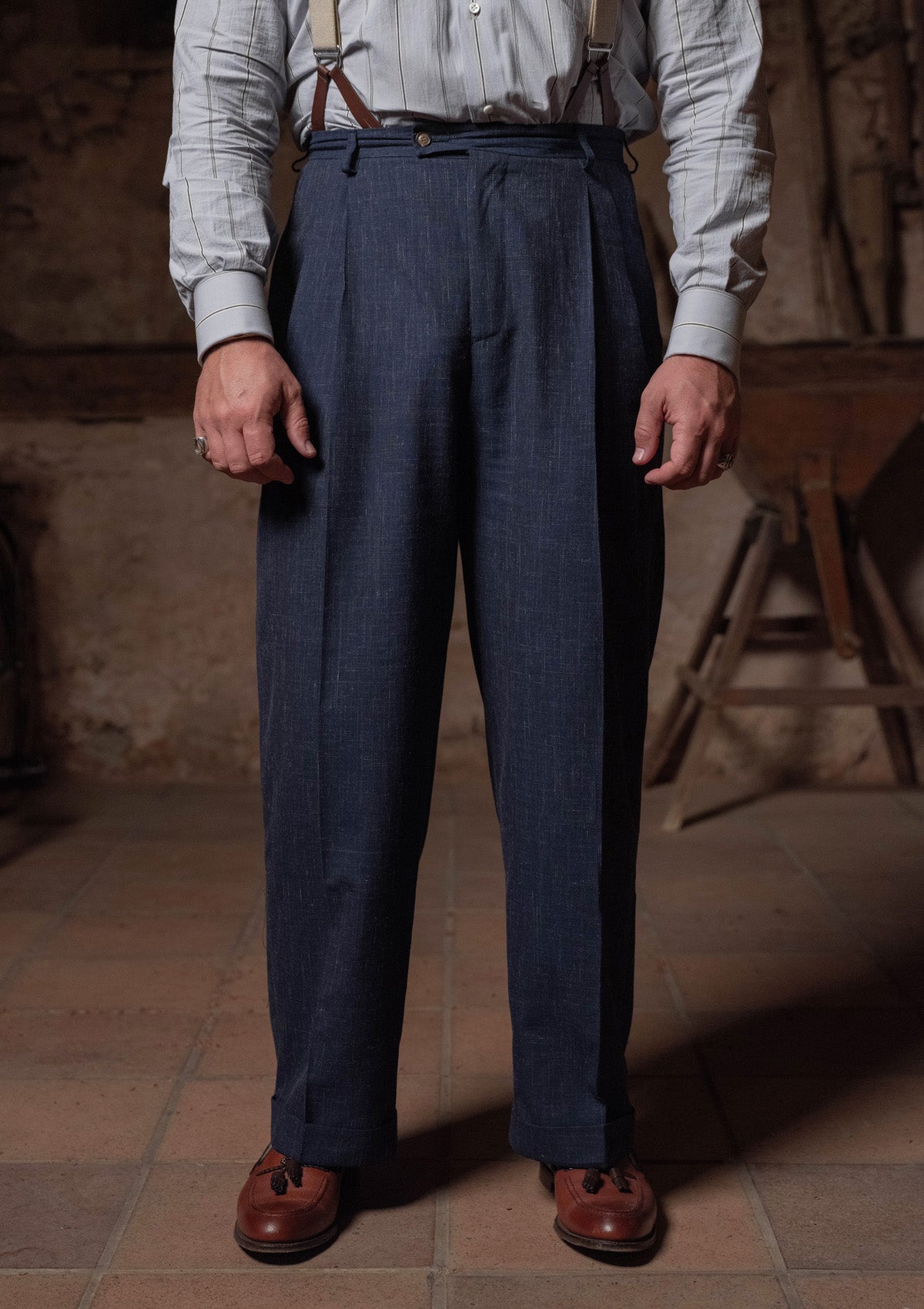 Classic Trouser - Navy Fleck Hopsack