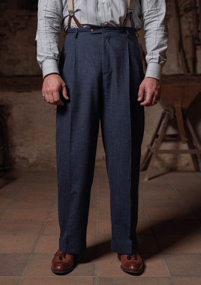 Classic Trouser - Navy Fleck Hopsack