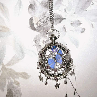 Butterfly Pocket Watch – Vintage-Inspired Keepsake with Crystal Charms