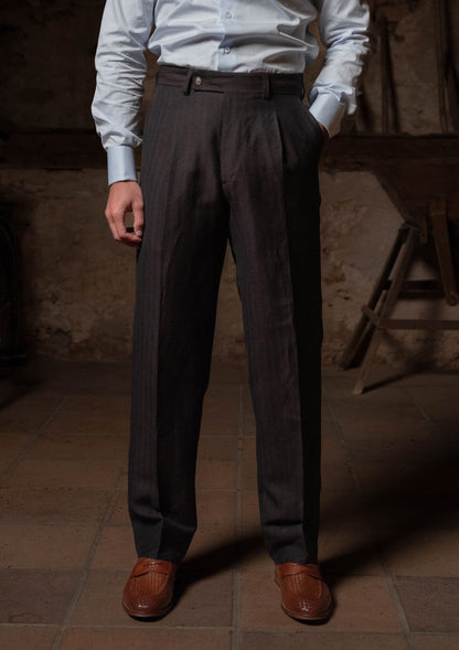 French style Trouser - Tobacco Herringbone
