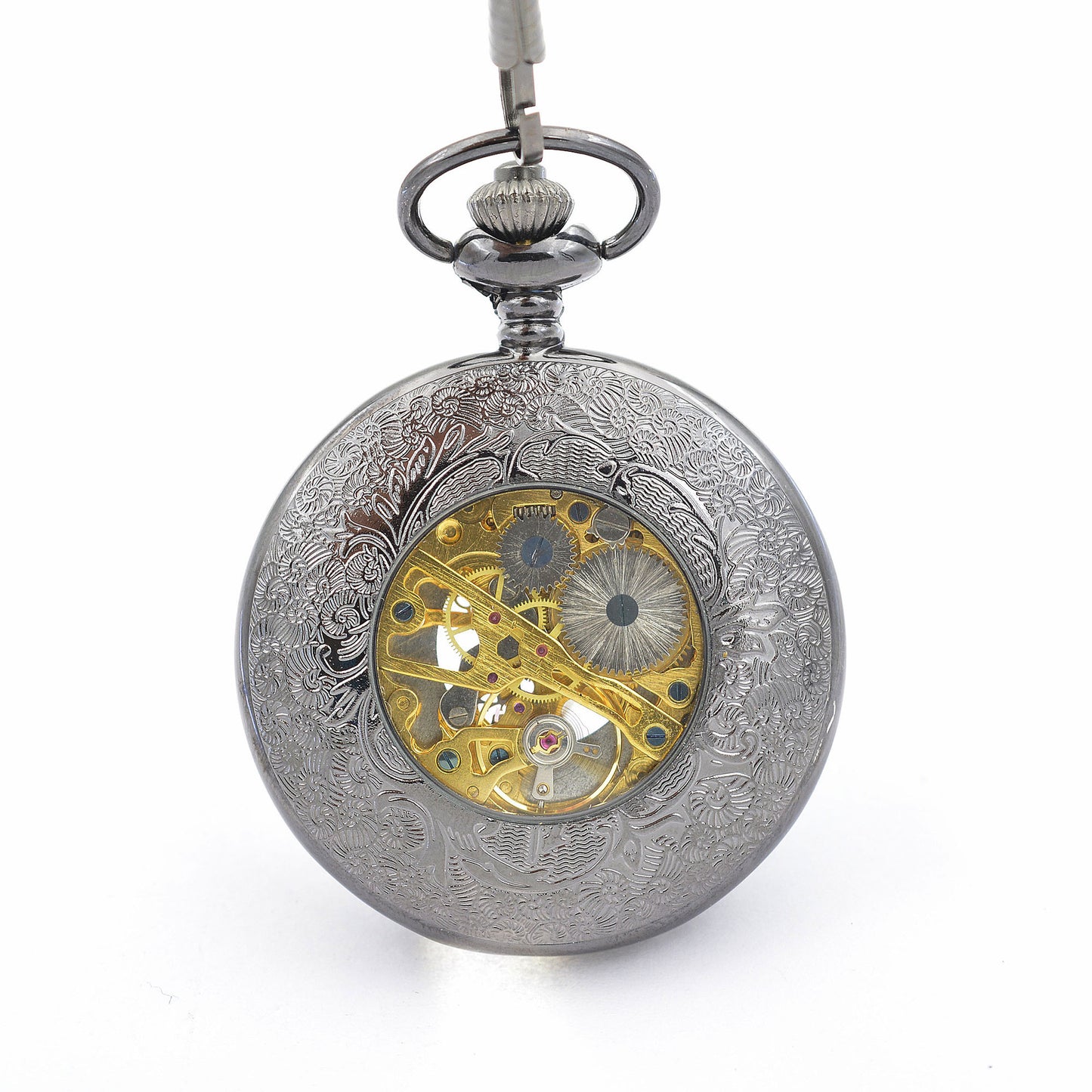 Black Lotus - Engraved Skeleton Mechanical Pocket Watch
