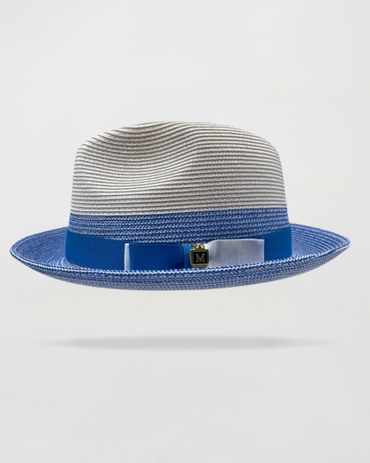 Two Tone Braided Stingy Brim Pinch Fedora Hat in Carolina Royal