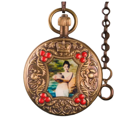 Vintage Brass Mechanical Pocket Watch with 5-Hand Moon Phase Display—Double-Open Exquisite Engraving Design