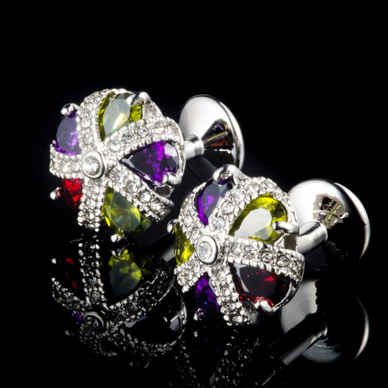Prismatic Elegance: Crystal & White Diamond Cufflinks