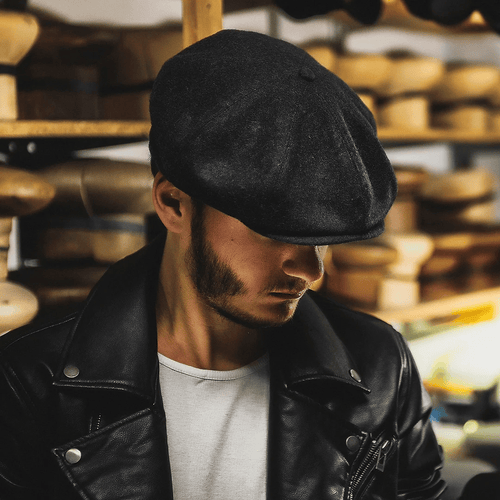 Genuine Scottish Harris Tweed 8 Panels Man Cap Black Grey