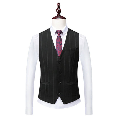Men's Three-Piece Striped Formal Suit — Blazer, Vest, and Trousers