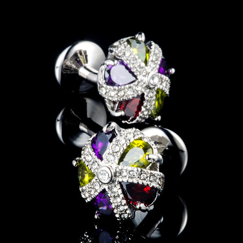 Prismatic Elegance: Crystal & White Diamond Cufflinks