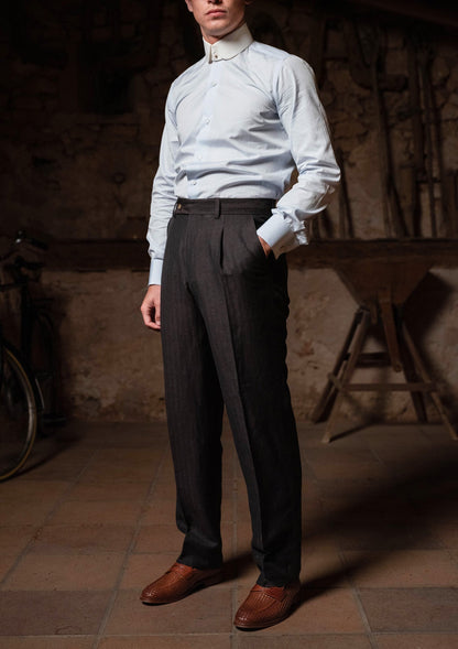 French style Trouser - Tobacco Herringbone