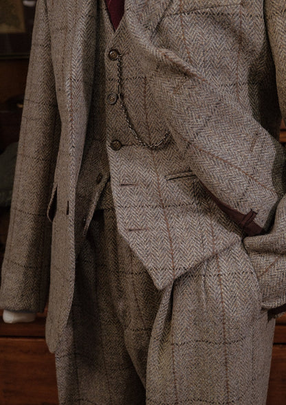 Classic Brockman Scotch Waistcoat - Light Grey & Cinnamon Check