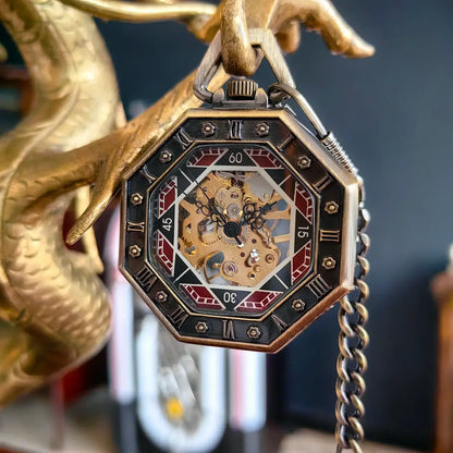 Oktagonale, hohle mechanische Taschenuhr aus Bronze