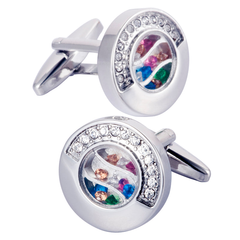 Round colored rhinestone cufflinks