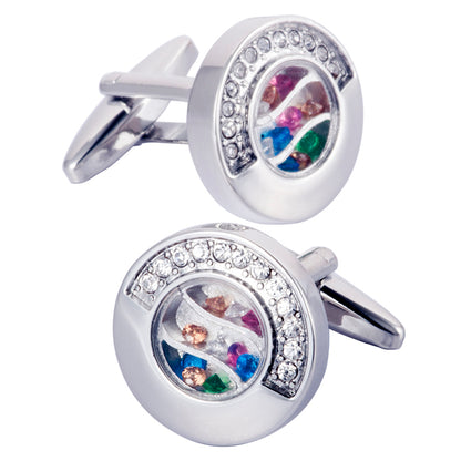 Round colored rhinestone cufflinks
