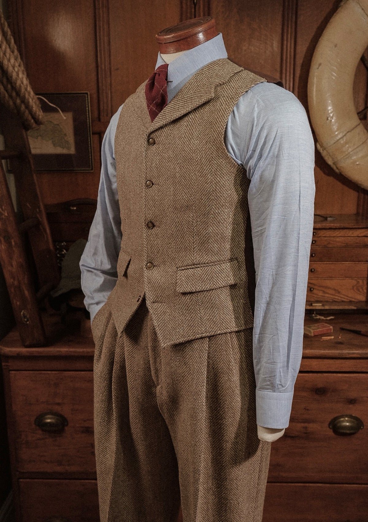 Tweed Vest - Wheat-Colored Herringbone